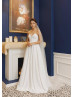 Button Front Strapless Ivory Satin Minimalist Wedding Dress